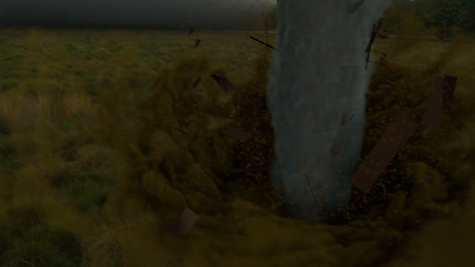 Close up image of a tornado ripping up the countryside